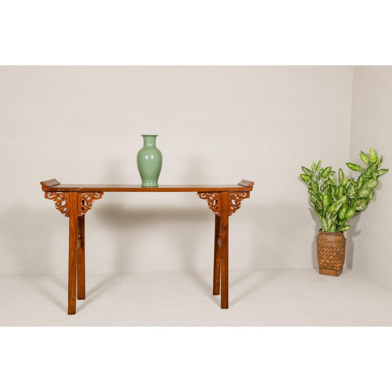 Qing Dynasty Tall Altar Console Table with Carved Scrolling Spandrels-YN3395-4. Asian & Chinese Furniture, Art, Antiques, Vintage Home Décor for sale at FEA Home