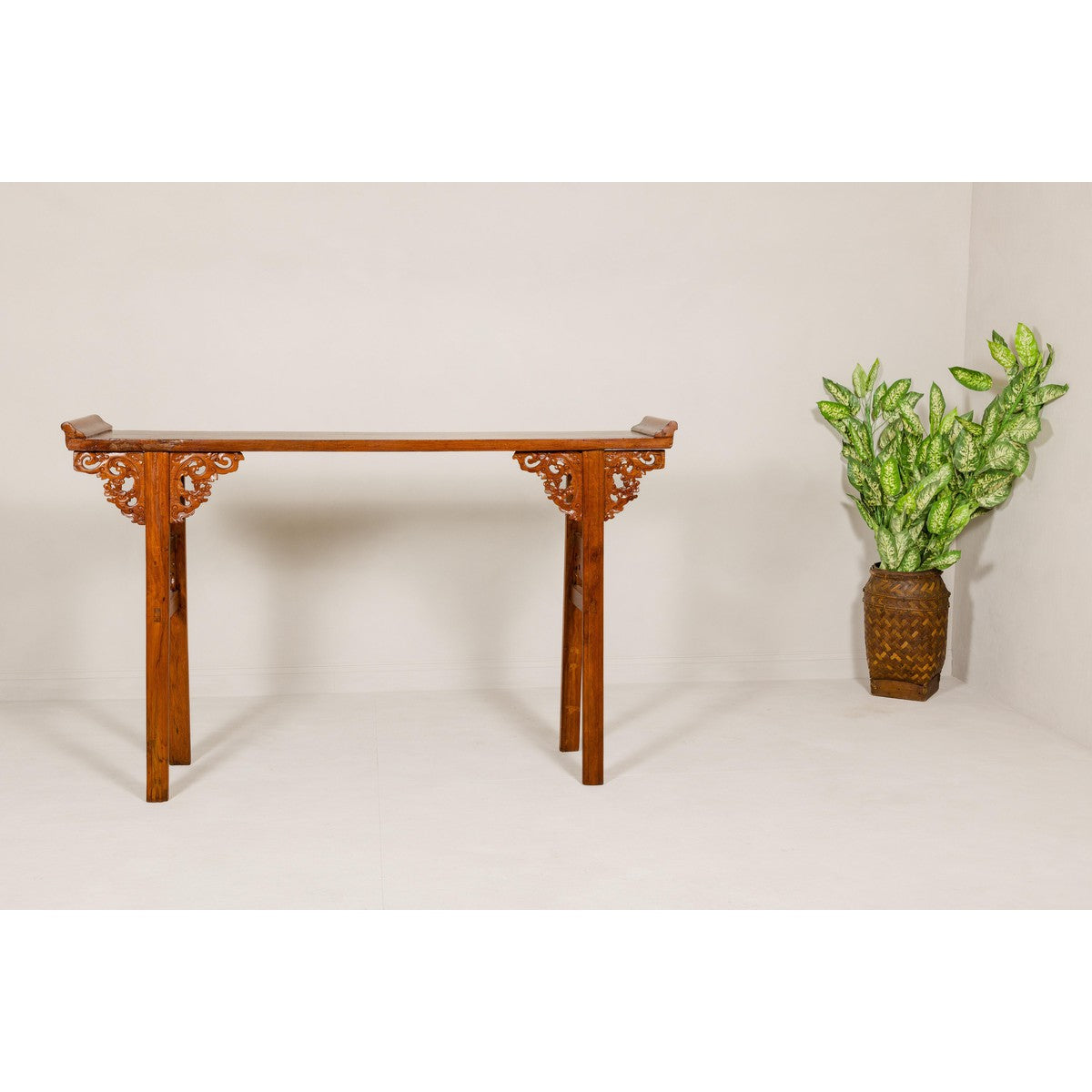 Qing Dynasty Tall Altar Console Table with Carved Scrolling Spandrels-5. Asian & Chinese Furniture, Art, Antiques, Vintage Home Décor for sale at FEA Home
