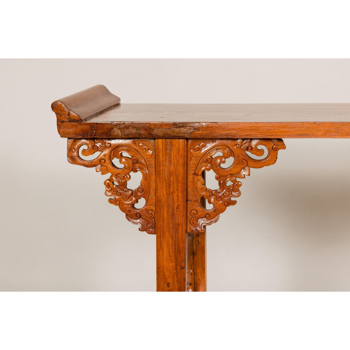 Qing Dynasty Tall Altar Console Table with Carved Scrolling Spandrels-6. Asian & Chinese Furniture, Art, Antiques, Vintage Home Décor for sale at FEA Home