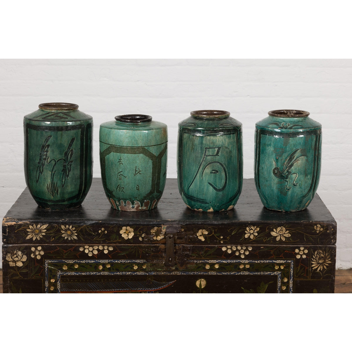 Set of Antique Green Glazed Ceramic Jars-2. Asian & Chinese Furniture, Art, Antiques, Vintage Home Décor for sale at FEA Home