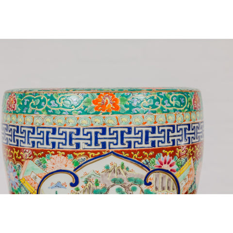 Japanese Hand-Painted Imari Planter with Landscapes, Flowers and Books-YN3515-5. Asian & Chinese Furniture, Art, Antiques, Vintage Home Décor for sale at FEA Home