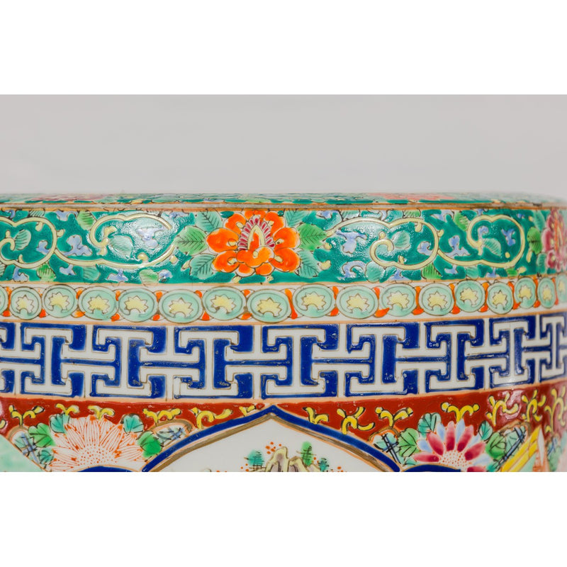 Japanese Hand-Painted Imari Planter with Landscapes, Flowers and Books-YN3515-2. Asian & Chinese Furniture, Art, Antiques, Vintage Home Décor for sale at FEA Home