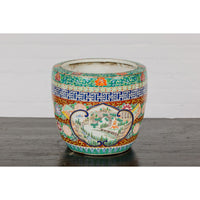 Japanese Hand-Painted Imari Planter with Landscapes, Flowers and Books