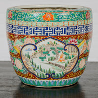Japanese Hand-Painted Imari Planter with Landscapes, Flowers and Books