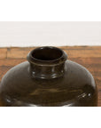 Vintage Dark Brownish Green Glazed Ceramic Storage Jar with Tapering Lines-5. Asian & Chinese Furniture, Art, Antiques, Vintage Home Décor for sale at FEA Home