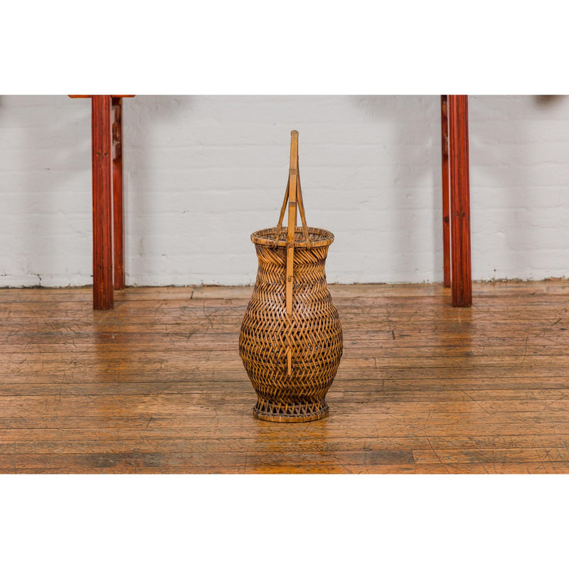 Antique Woven Bamboo Ikebana Basket with Large Handle, circa 1900-YN3637-14. Asian & Chinese Furniture, Art, Antiques, Vintage Home Décor for sale at FEA Home