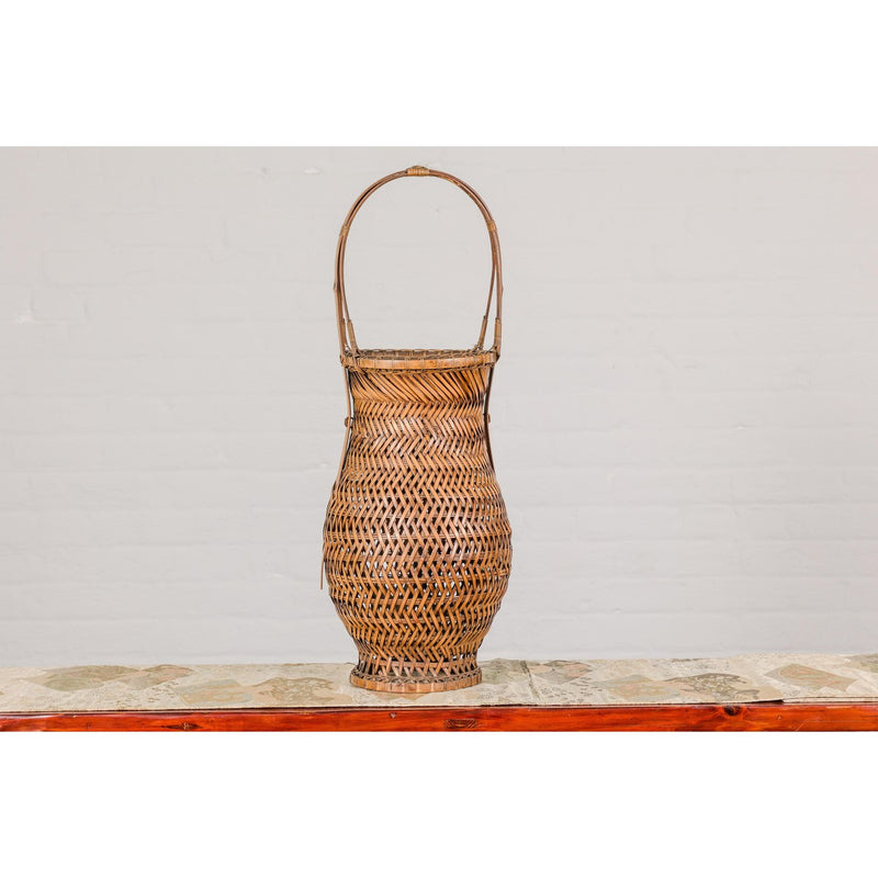 Antique Woven Bamboo Ikebana Basket with Large Handle, circa 1900-YN3637-17. Asian & Chinese Furniture, Art, Antiques, Vintage Home Décor for sale at FEA Home
