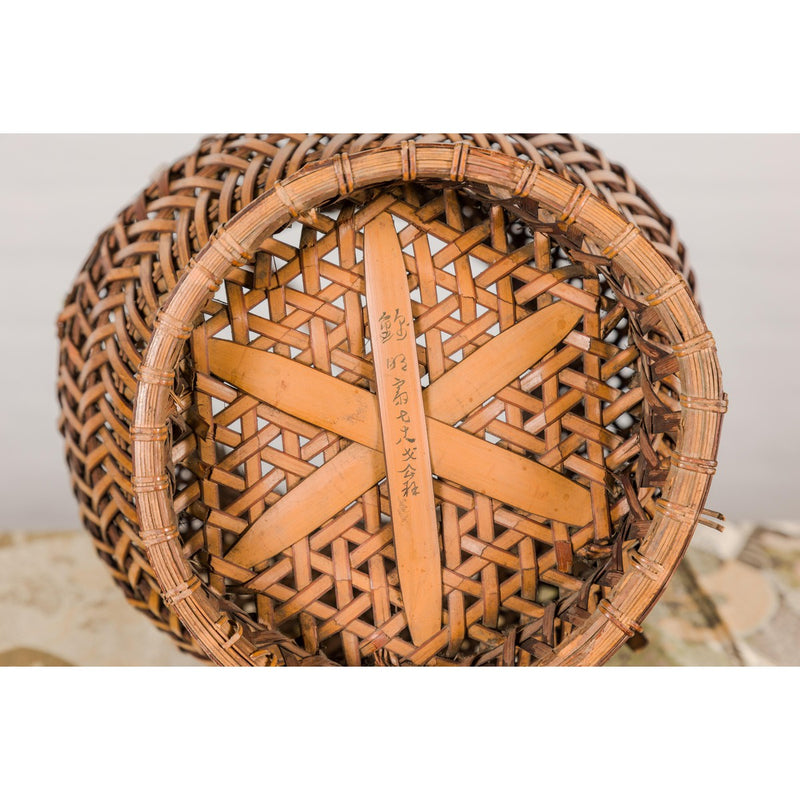 Antique Woven Bamboo Ikebana Basket with Large Handle, circa 1900-YN3637-19. Asian & Chinese Furniture, Art, Antiques, Vintage Home Décor for sale at FEA Home