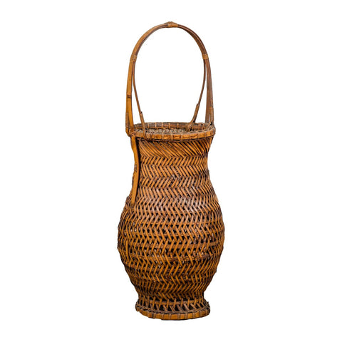 Antique Woven Bamboo Ikebana Basket with Large Handle, circa 1900-YN3637-2. Asian & Chinese Furniture, Art, Antiques, Vintage Home Décor for sale at FEA Home