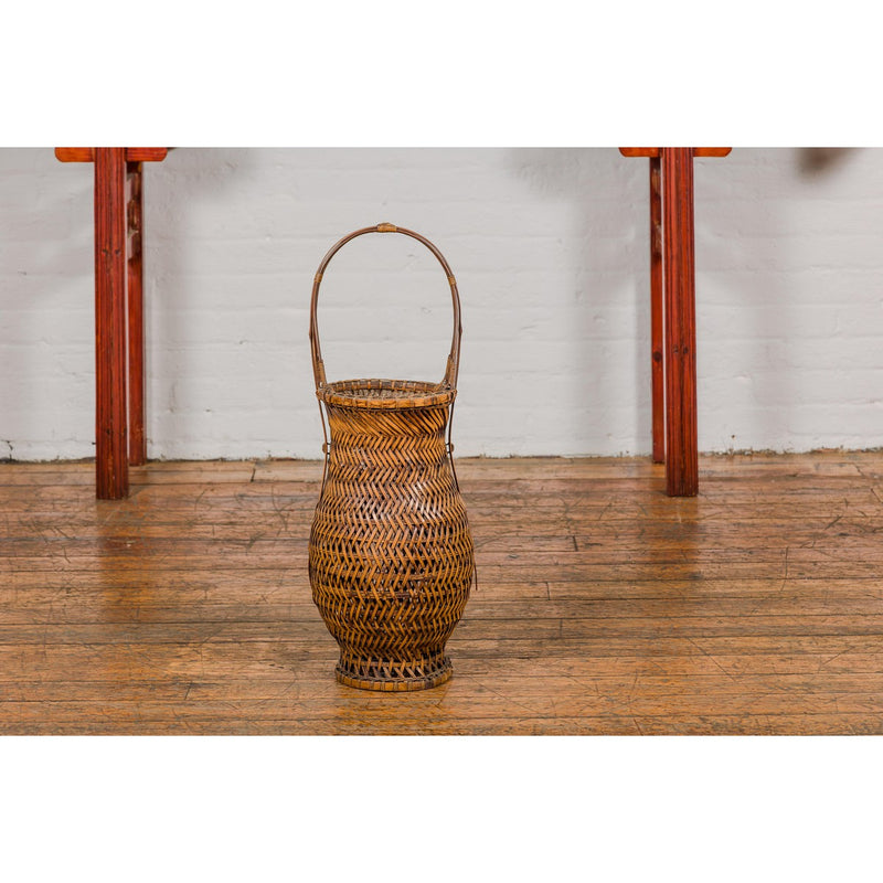 Antique Woven Bamboo Ikebana Basket with Large Handle, circa 1900-YN3637-3. Asian & Chinese Furniture, Art, Antiques, Vintage Home Décor for sale at FEA Home