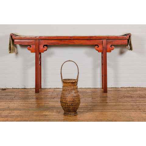 Antique Woven Bamboo Ikebana Basket with Large Handle, circa 1900-YN3637-4. Asian & Chinese Furniture, Art, Antiques, Vintage Home Décor for sale at FEA Home
