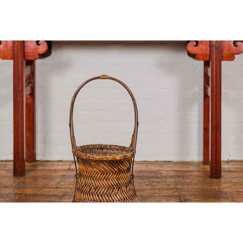 Antique Woven Bamboo Ikebana Basket with Large Handle, circa 1900-YN3637-5. Asian & Chinese Furniture, Art, Antiques, Vintage Home Décor for sale at FEA Home