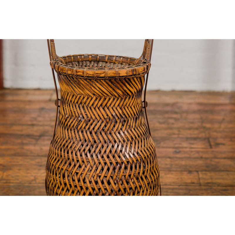 Antique Woven Bamboo Ikebana Basket with Large Handle, circa 1900-YN3637-6. Asian & Chinese Furniture, Art, Antiques, Vintage Home Décor for sale at FEA Home