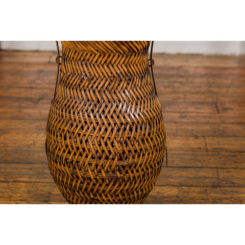 Antique Woven Bamboo Ikebana Basket with Large Handle, circa 1900-YN3637-7. Asian & Chinese Furniture, Art, Antiques, Vintage Home Décor for sale at FEA Home