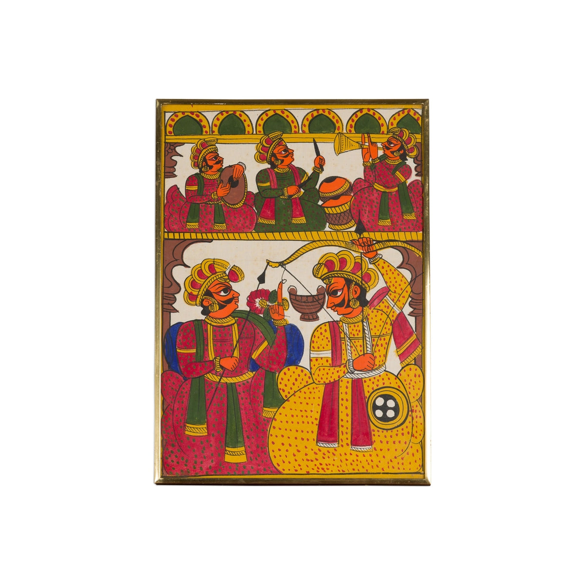 Antique Hand Painted Folk Art Painting Depicting Musicians and Archers-14. Asian & Chinese Furniture, Art, Antiques, Vintage Home Décor for sale at FEA Home