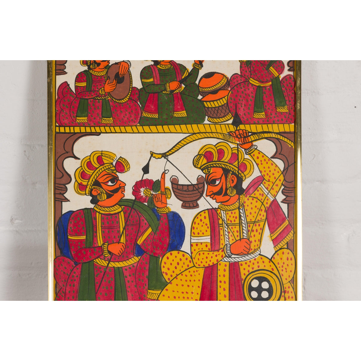 Antique Hand Painted Folk Art Painting Depicting Musicians and Archers-4. Asian & Chinese Furniture, Art, Antiques, Vintage Home Décor for sale at FEA Home
