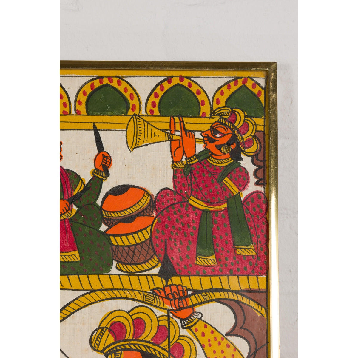 Antique Hand Painted Folk Art Painting Depicting Musicians and Archers-6. Asian & Chinese Furniture, Art, Antiques, Vintage Home Décor for sale at FEA Home