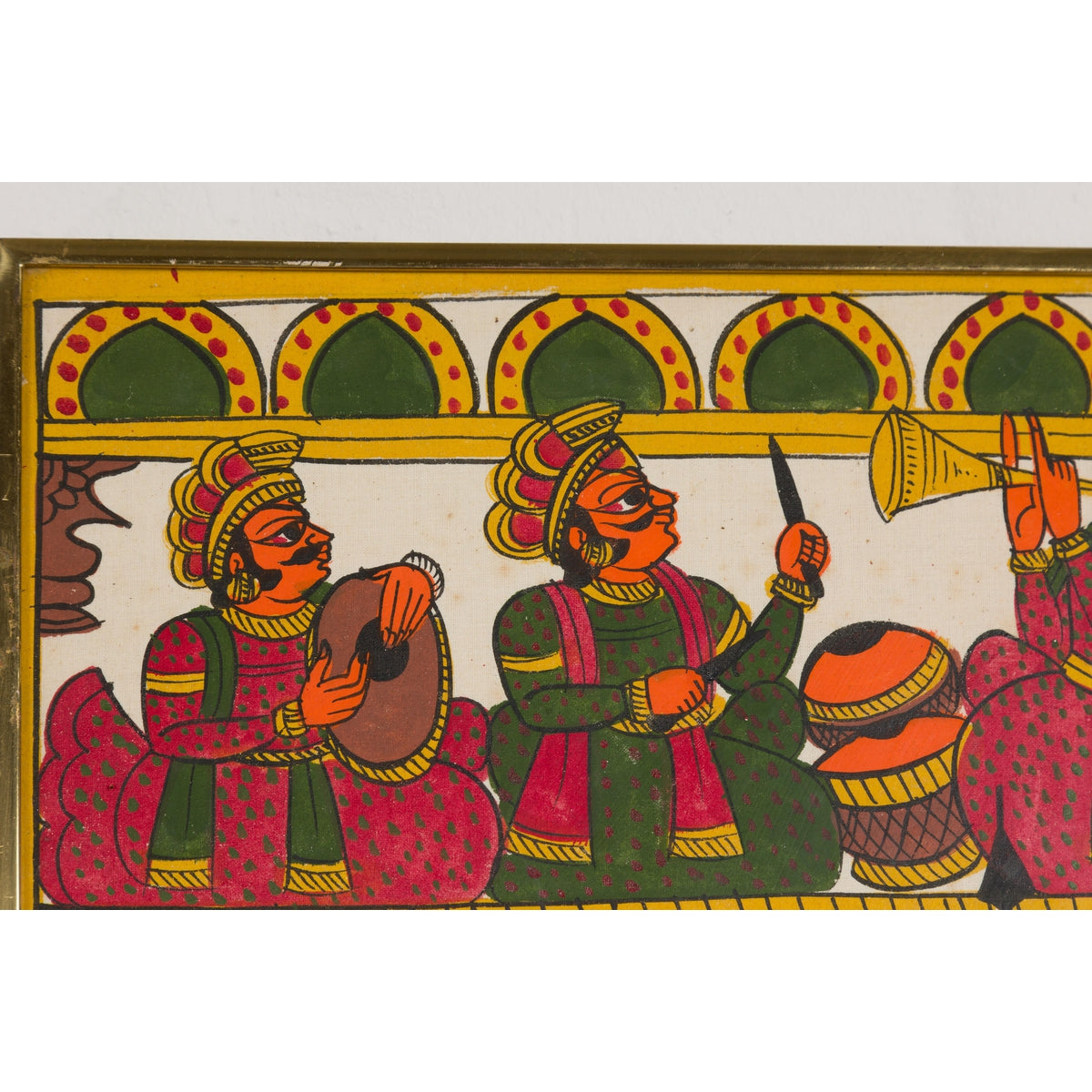 Antique Hand Painted Folk Art Painting Depicting Musicians and Archers-7. Asian & Chinese Furniture, Art, Antiques, Vintage Home Décor for sale at FEA Home