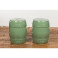 Chinese Vintage Celadon Glazed Garden Stools with Pierced Motifs, Sold Each