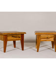 Near Pair of Mango Wood Midcentury Low Side Tables with Single Drawers-2. Asian & Chinese Furniture, Art, Antiques, Vintage Home Décor for sale at FEA Home