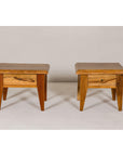 Near Pair of Mango Wood Midcentury Low Side Tables with Single Drawers-6. Asian & Chinese Furniture, Art, Antiques, Vintage Home Décor for sale at FEA Home