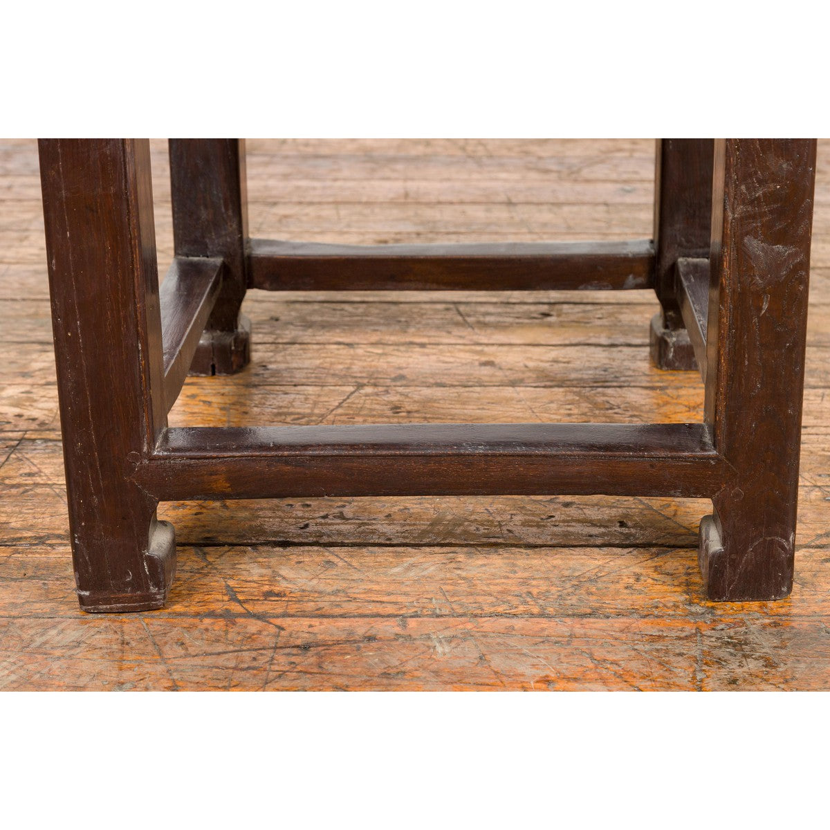 Qing Dynasty Brown Lacquer Low Table with Carved Apron and Horse Hoof Legs-11. Asian & Chinese Furniture, Art, Antiques, Vintage Home Décor for sale at FEA Home