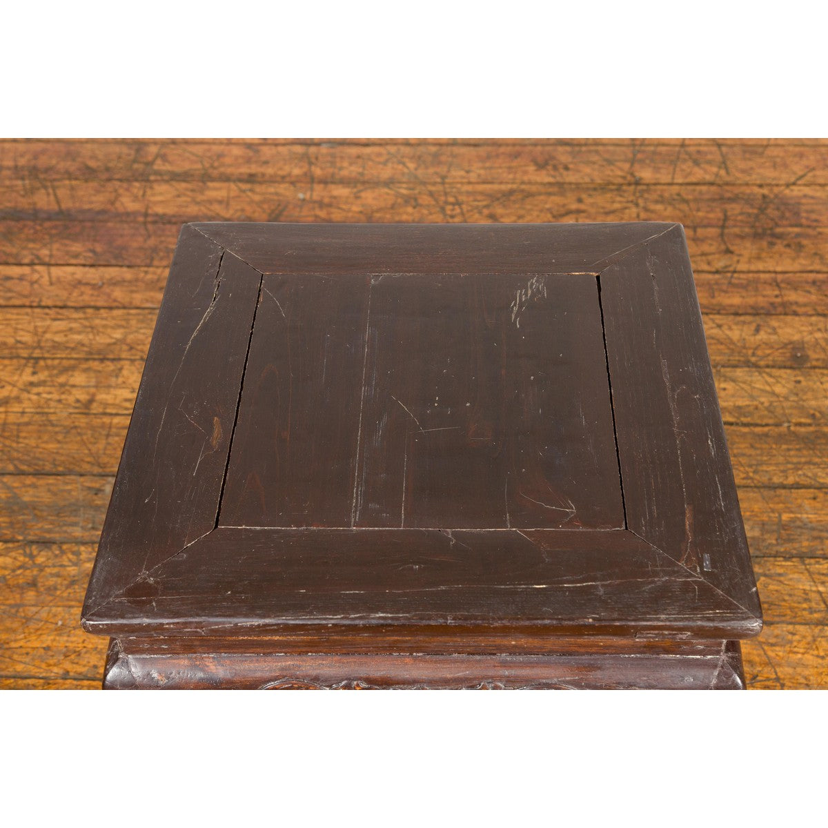 Qing Dynasty Brown Lacquer Low Table with Carved Apron and Horse Hoof Legs-12. Asian & Chinese Furniture, Art, Antiques, Vintage Home Décor for sale at FEA Home
