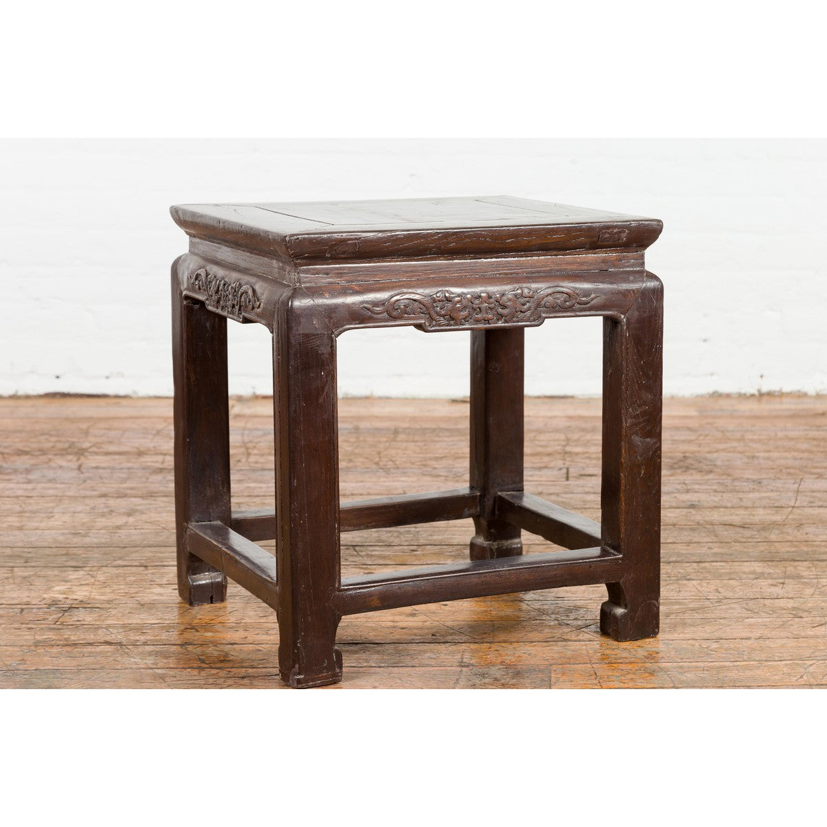 Qing Dynasty Brown Lacquer Low Table with Carved Apron and Horse Hoof Legs-14. Asian & Chinese Furniture, Art, Antiques, Vintage Home Décor for sale at FEA Home