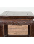 Qing Dynasty Brown Lacquer Low Table with Carved Apron and Horse Hoof Legs-5. Asian & Chinese Furniture, Art, Antiques, Vintage Home Décor for sale at FEA Home