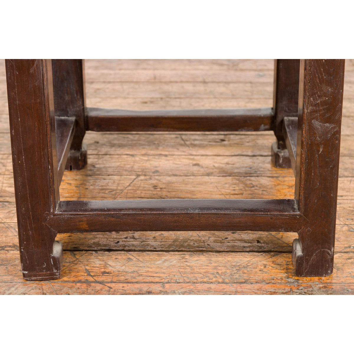 Qing Dynasty Brown Lacquer Low Table with Carved Apron and Horse Hoof Legs-6. Asian & Chinese Furniture, Art, Antiques, Vintage Home Décor for sale at FEA Home