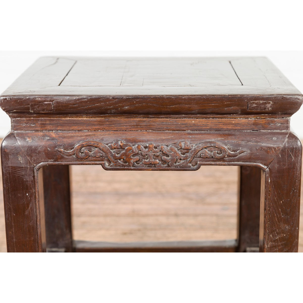 Qing Dynasty Brown Lacquer Low Table with Carved Apron and Horse Hoof Legs-7. Asian & Chinese Furniture, Art, Antiques, Vintage Home Décor for sale at FEA Home