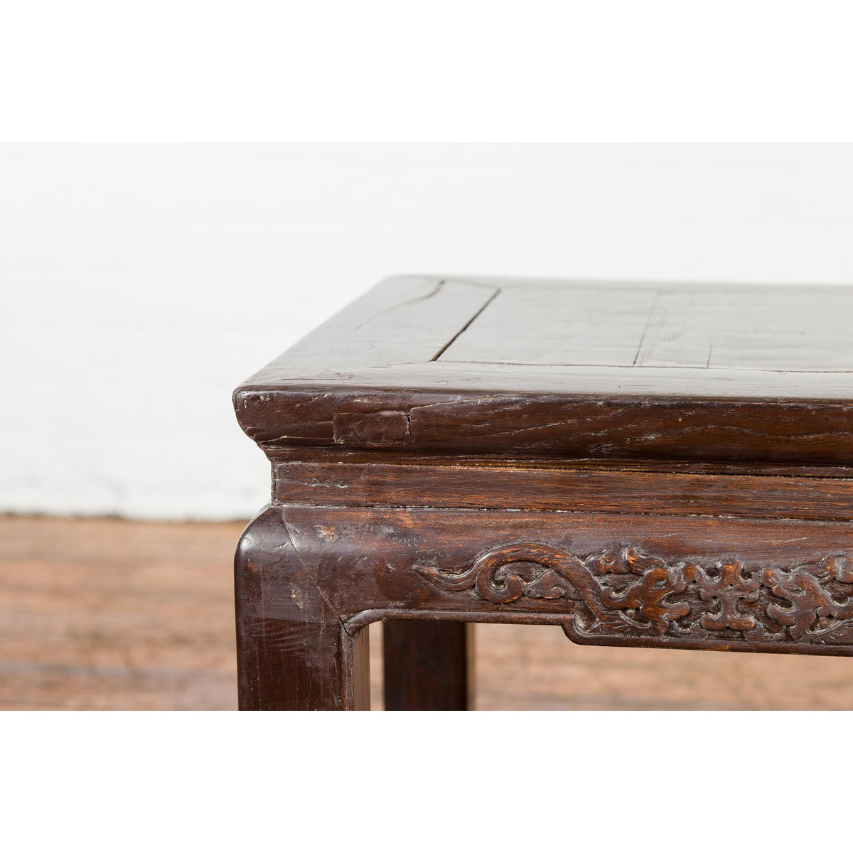 Qing Dynasty Brown Lacquer Low Table with Carved Apron and Horse Hoof Legs-8. Asian & Chinese Furniture, Art, Antiques, Vintage Home Décor for sale at FEA Home