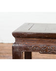 Qing Dynasty Brown Lacquer Low Table with Carved Apron and Horse Hoof Legs-9. Asian & Chinese Furniture, Art, Antiques, Vintage Home Décor for sale at FEA Home