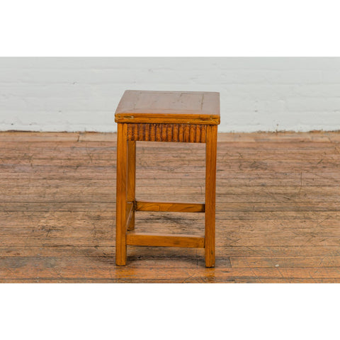 Late Qing Dynasty Side Table with Carved Reeded Apron and Side Stretchers-YN3944-12. Asian & Chinese Furniture, Art, Antiques, Vintage Home Décor for sale at FEA Home