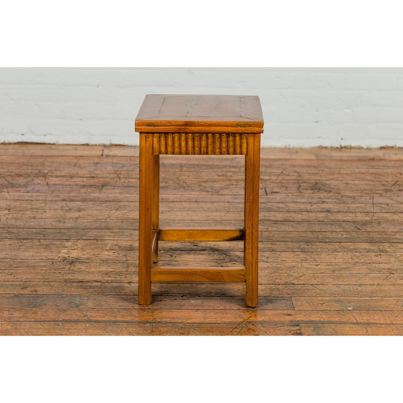 Late Qing Dynasty Side Table with Carved Reeded Apron and Side Stretchers-YN3944-14. Asian & Chinese Furniture, Art, Antiques, Vintage Home Décor for sale at FEA Home