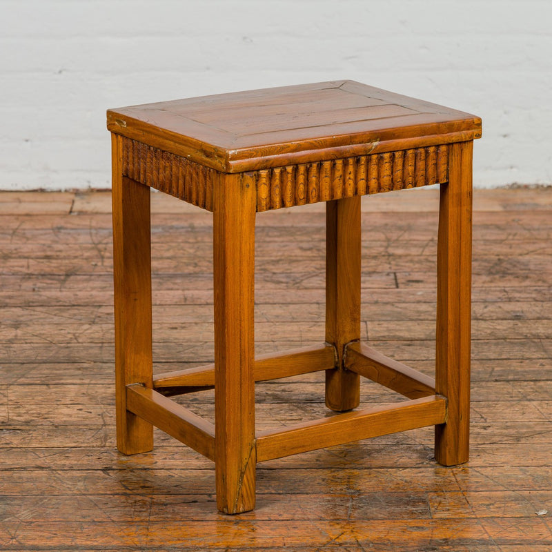 Late Qing Dynasty Side Table with Carved Reeded Apron and Side Stretchers-YN3944-2. Asian & Chinese Furniture, Art, Antiques, Vintage Home Décor for sale at FEA Home