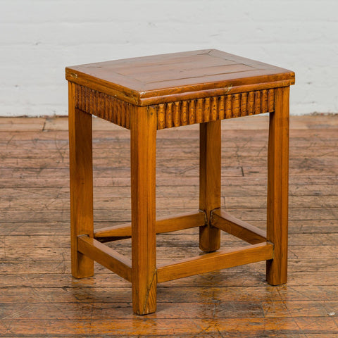 Late Qing Dynasty Side Table with Carved Reeded Apron and Side Stretchers-YN3944-2. Asian & Chinese Furniture, Art, Antiques, Vintage Home Décor for sale at FEA Home