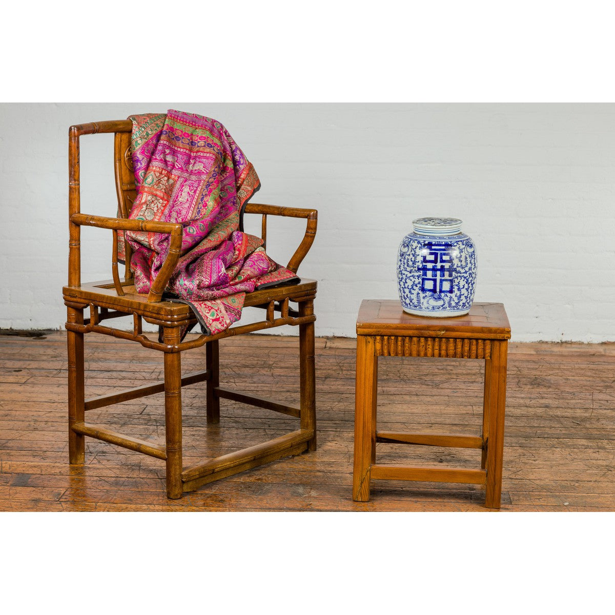 Late Qing Dynasty Side Table with Carved Reeded Apron and Side Stretchers-3. Asian & Chinese Furniture, Art, Antiques, Vintage Home Décor for sale at FEA Home