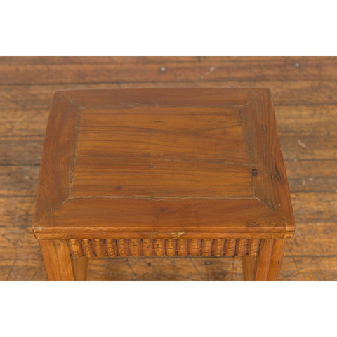 Late Qing Dynasty Side Table with Carved Reeded Apron and Side Stretchers-YN3944-9. Asian & Chinese Furniture, Art, Antiques, Vintage Home Décor for sale at FEA Home