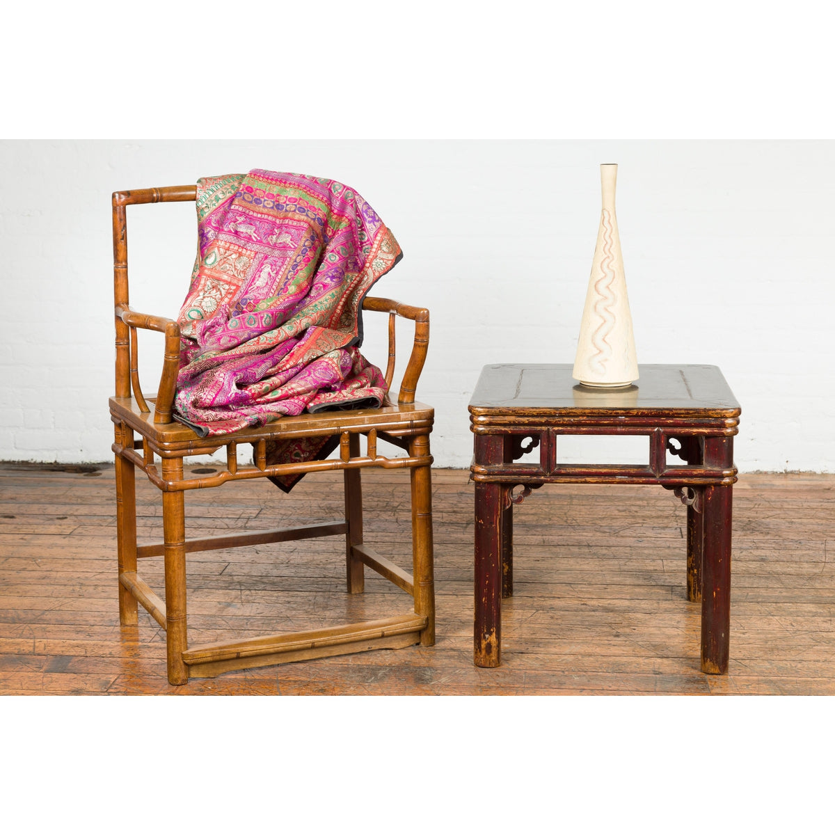 Two-Tone Brown Square Antique Side Table-3. Asian & Chinese Furniture, Art, Antiques, Vintage Home Décor for sale at FEA Home