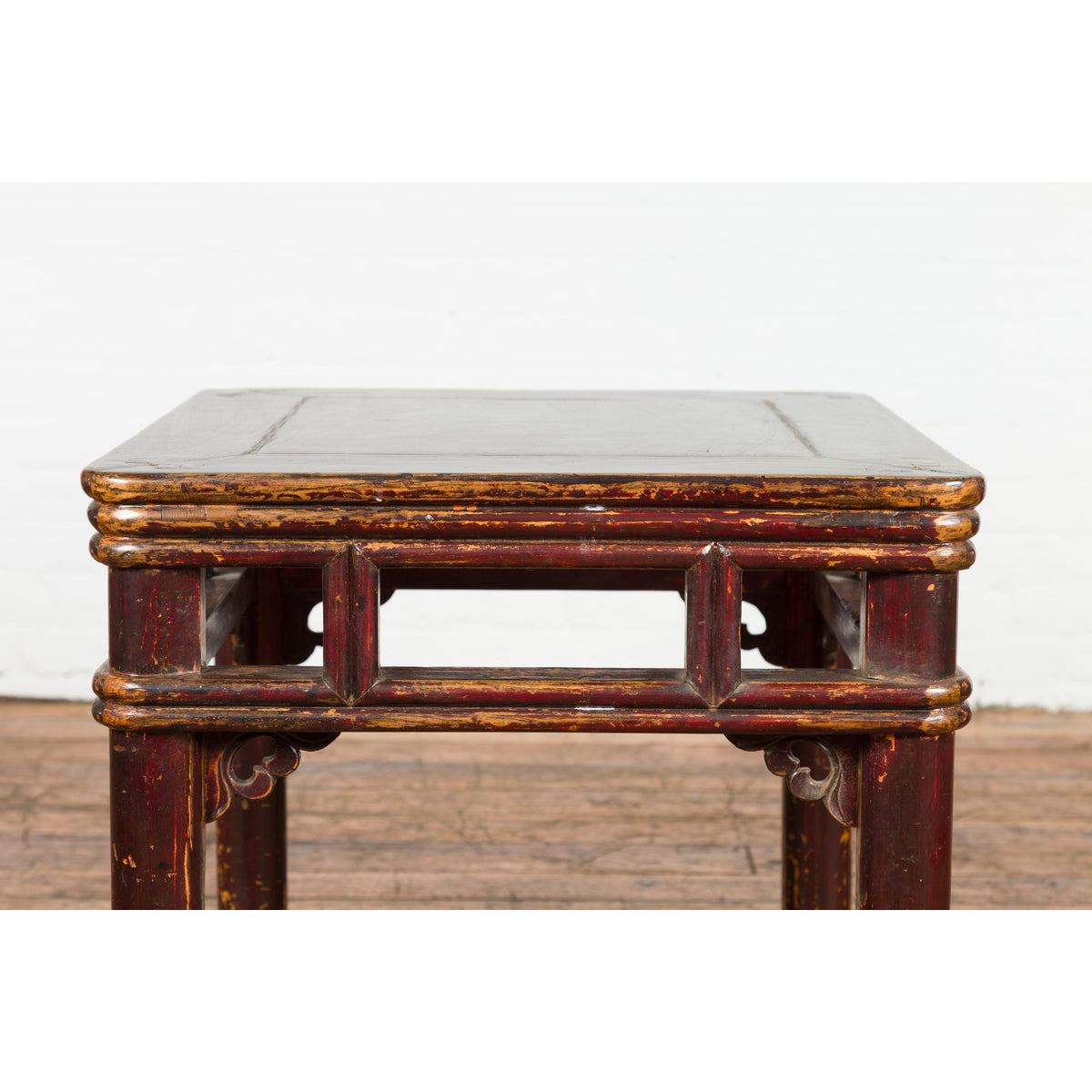 Two-Tone Brown Square Antique Side Table-4. Asian & Chinese Furniture, Art, Antiques, Vintage Home Décor for sale at FEA Home