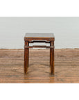 Antique Dark Brown Side Table with Reeded Humpback Stretchers-12. Asian & Chinese Furniture, Art, Antiques, Vintage Home Décor for sale at FEA Home