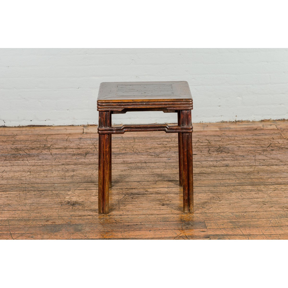 Antique Dark Brown Side Table with Reeded Humpback Stretchers-13. Asian & Chinese Furniture, Art, Antiques, Vintage Home Décor for sale at FEA Home