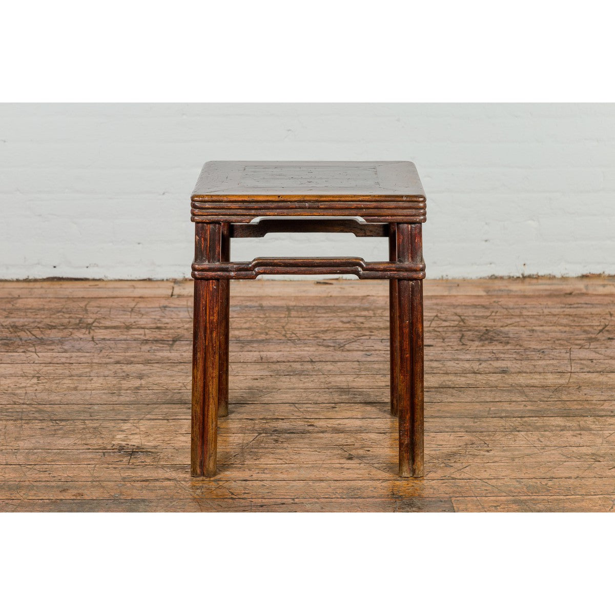 Antique Dark Brown Side Table with Reeded Humpback Stretchers-14. Asian & Chinese Furniture, Art, Antiques, Vintage Home Décor for sale at FEA Home