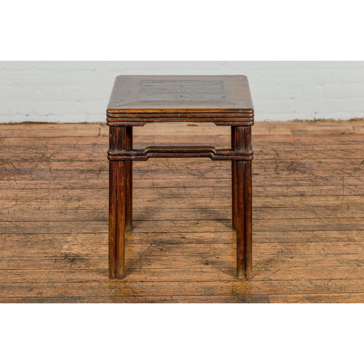 Antique Dark Brown Side Table with Reeded Humpback Stretchers-15. Asian & Chinese Furniture, Art, Antiques, Vintage Home Décor for sale at FEA Home