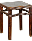 Antique Dark Brown Side Table with Reeded Humpback Stretchers-1. Asian & Chinese Furniture, Art, Antiques, Vintage Home Décor for sale at FEA Home