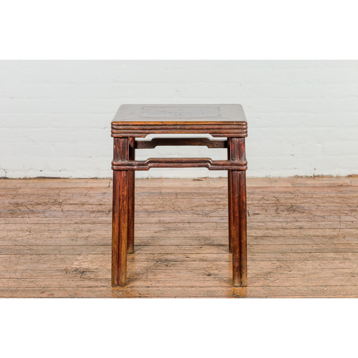 Antique Dark Brown Side Table with Reeded Humpback Stretchers-3. Asian & Chinese Furniture, Art, Antiques, Vintage Home Décor for sale at FEA Home