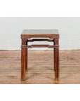 Antique Dark Brown Side Table with Reeded Humpback Stretchers-3. Asian & Chinese Furniture, Art, Antiques, Vintage Home Décor for sale at FEA Home