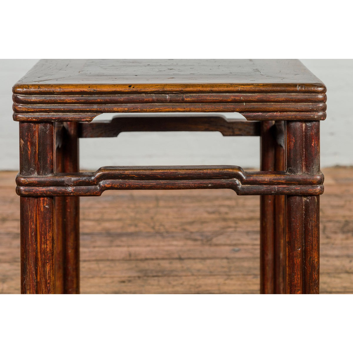 Antique Dark Brown Side Table with Reeded Humpback Stretchers-5. Asian & Chinese Furniture, Art, Antiques, Vintage Home Décor for sale at FEA Home