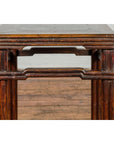 Antique Dark Brown Side Table with Reeded Humpback Stretchers-5. Asian & Chinese Furniture, Art, Antiques, Vintage Home Décor for sale at FEA Home